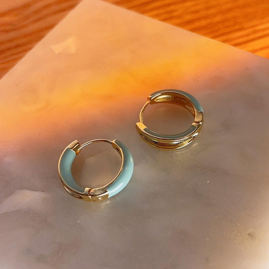 Heart seeker gold tiffany blue hoop earrings