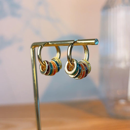 Zephyr colourful enamel gold hoop earrings