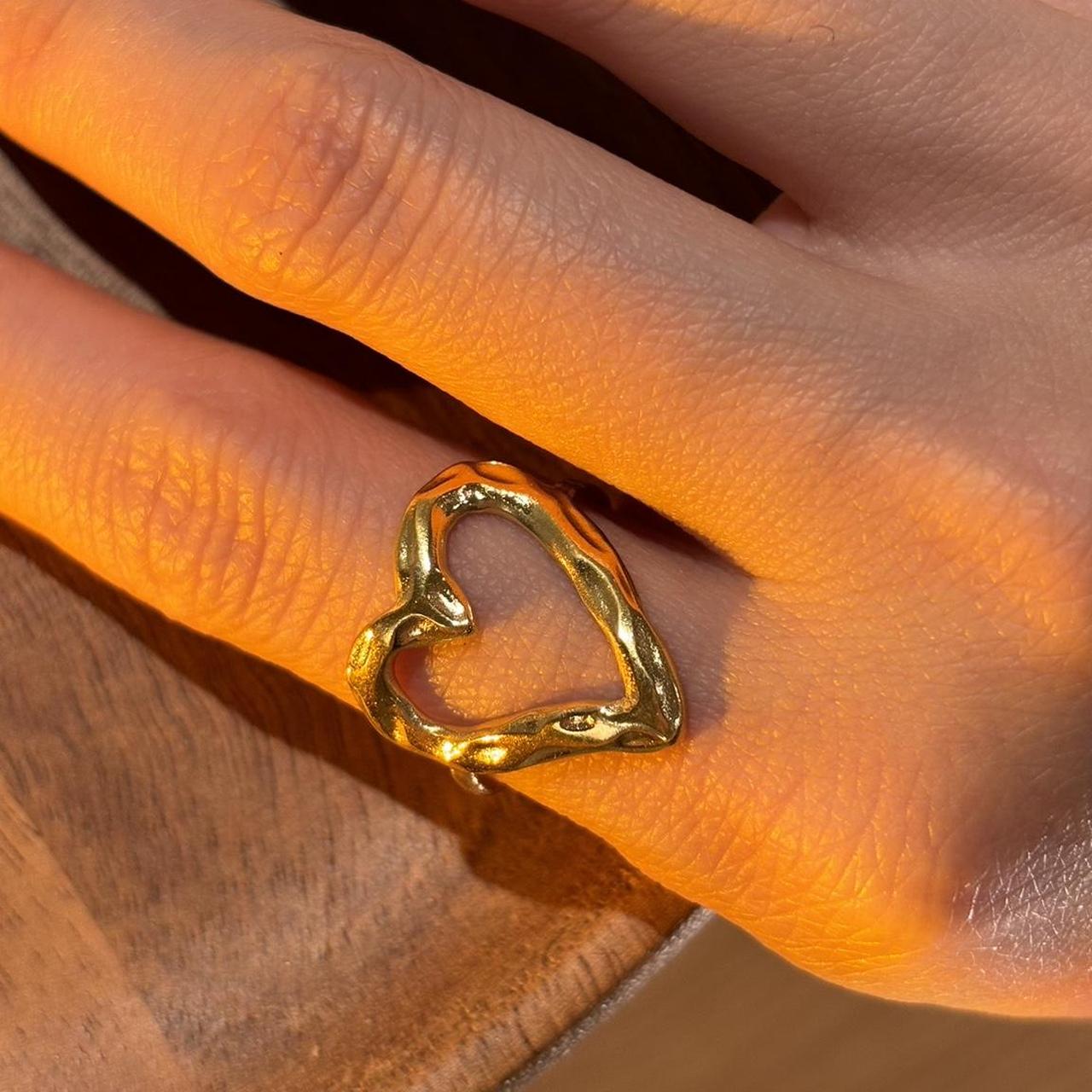 A place in my heart gold textured hollow heart ring