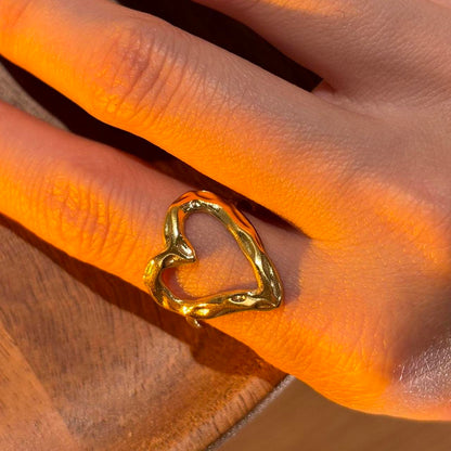 A place in my heart gold textured hollow heart ring