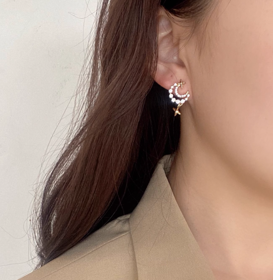 Gold Moon Drop Star Burst Embellished Dangle Earrings