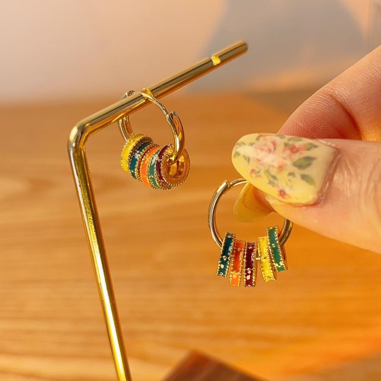 Zephyr colourful enamel gold hoop earrings