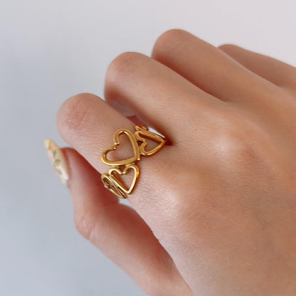 Emilia gold hollow hearts open ring