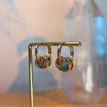 Zephyr colourful enamel gold hoop earrings