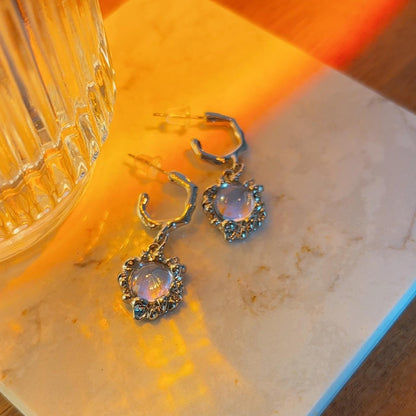 Antonia Moonstone irregular silver hoop stud earrings