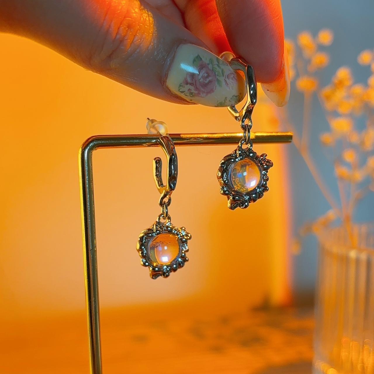 Antonia Moonstone Irregular Silver Hoop Stud Earrings