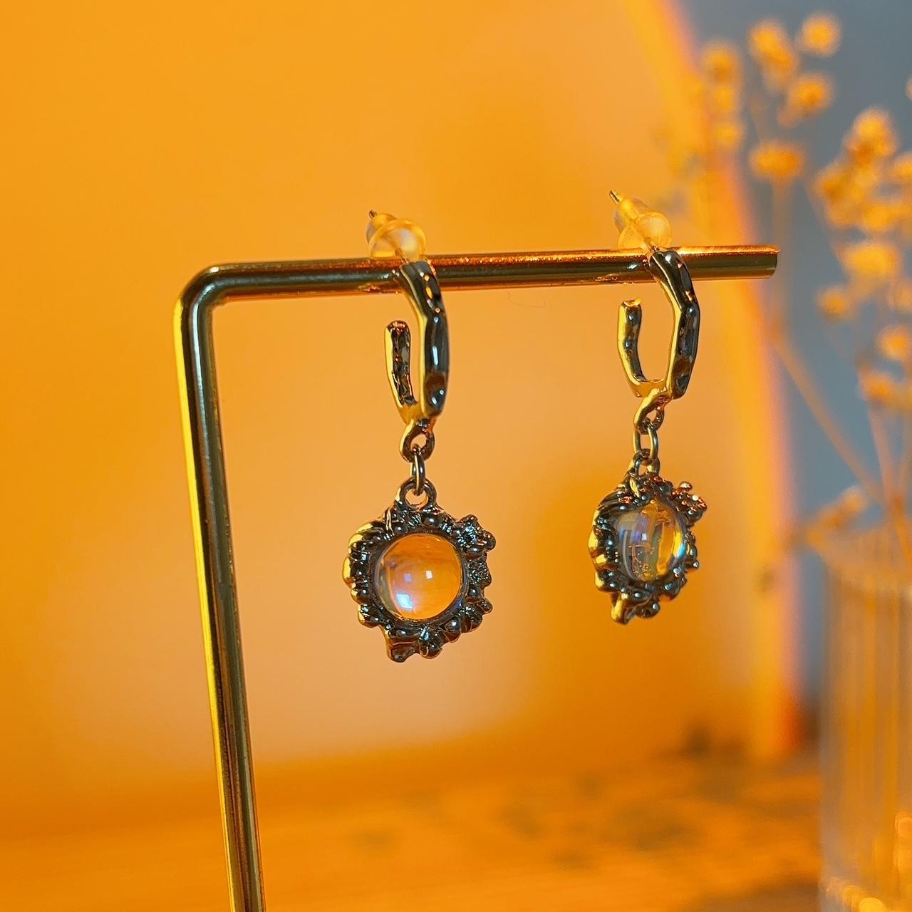 Antonia Moonstone Irregular Silver Hoop Stud Earrings