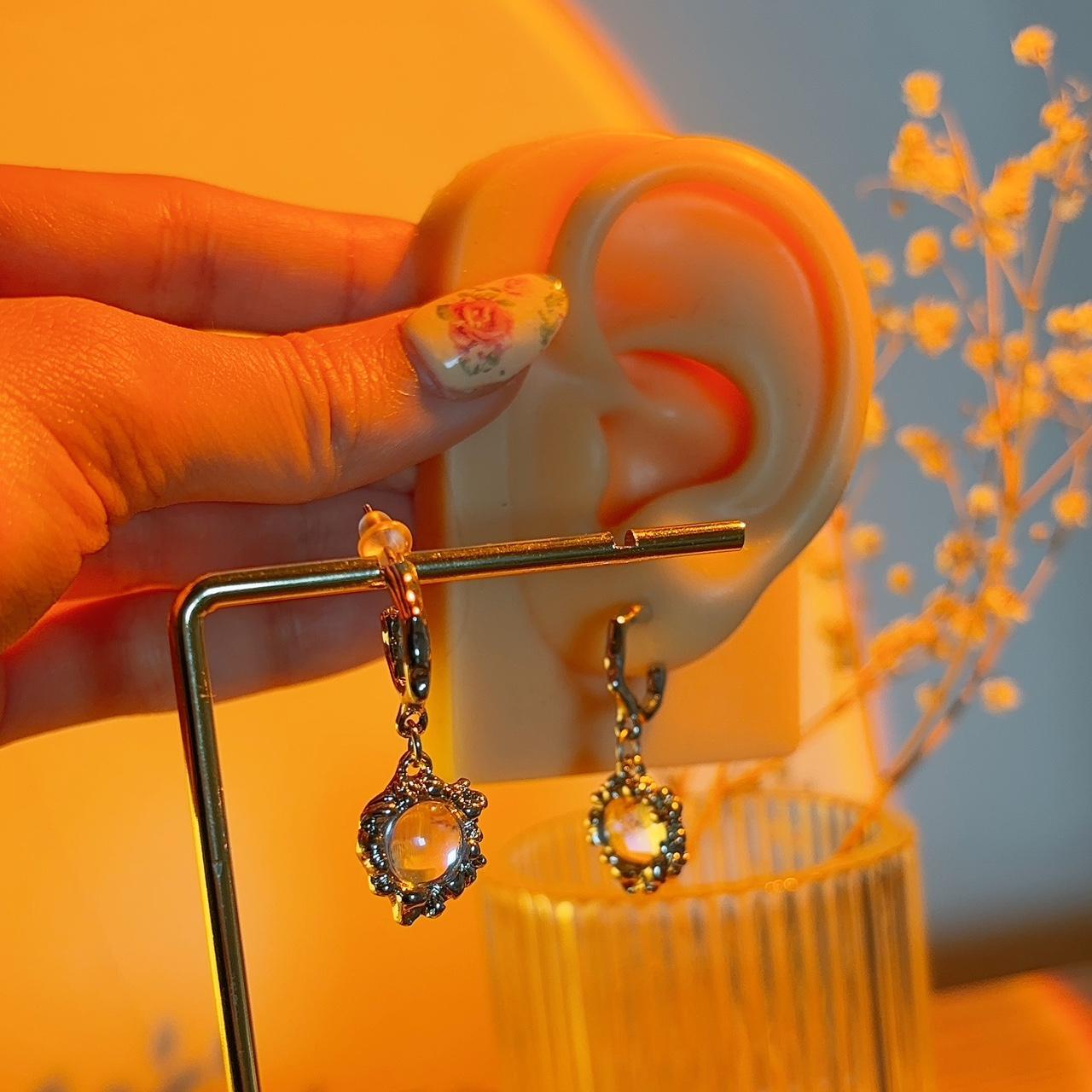 Antonia Moonstone Irregular Silver Hoop Stud Earrings