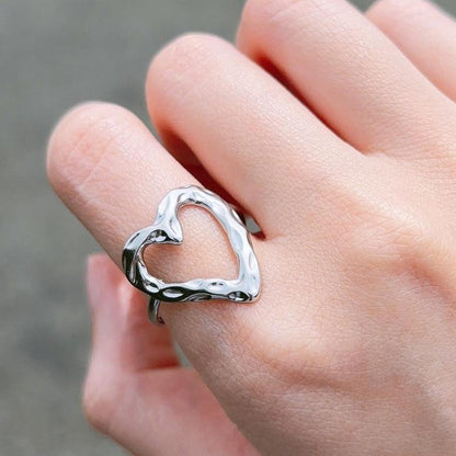 A place in my heart silver textured hollow heart ring