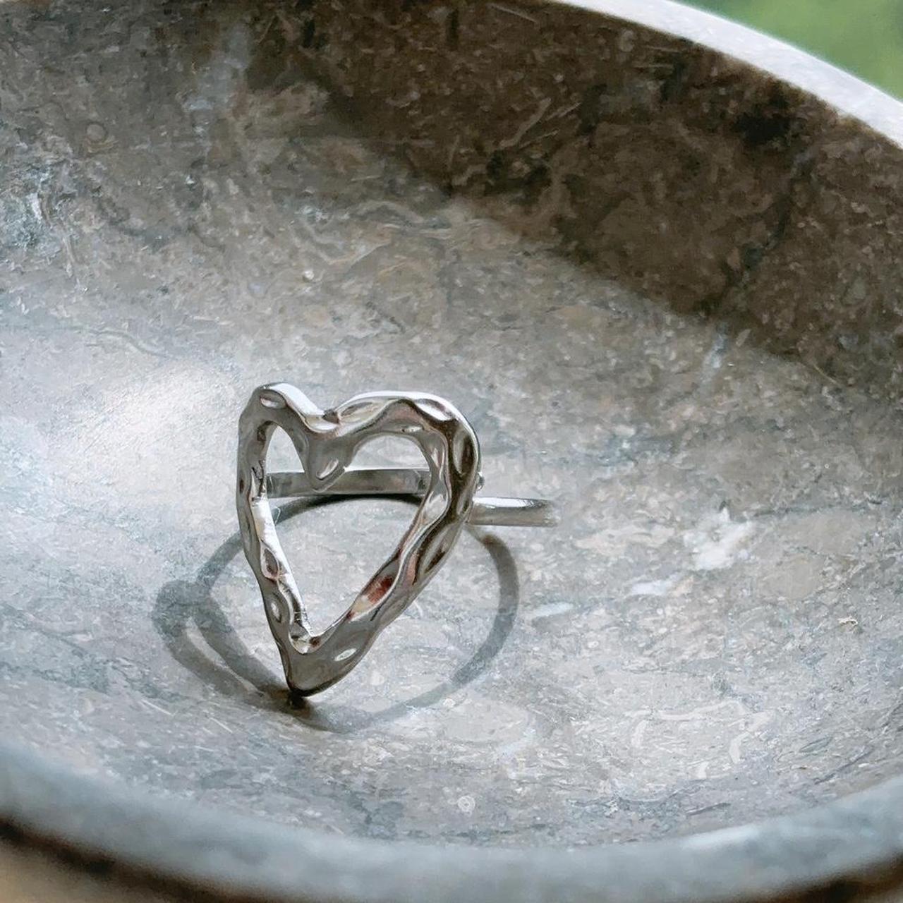 A place in my heart silver textured hollow heart ring