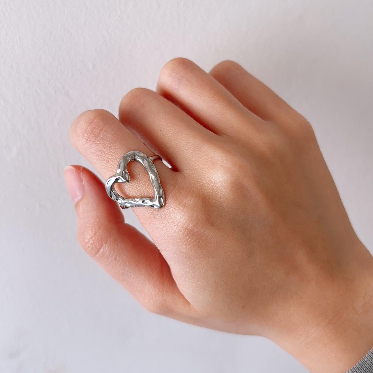 A place in my heart silver textured hollow heart ring