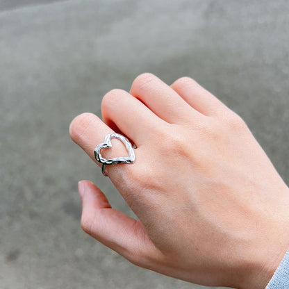 A place in my heart silver textured hollow heart ring