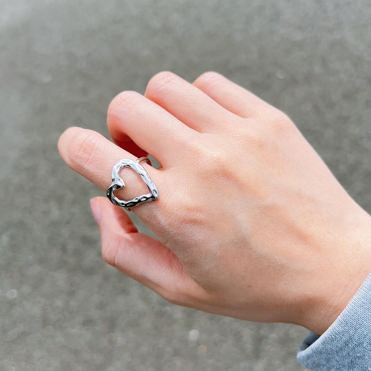 A place in my heart silver textured hollow heart ring