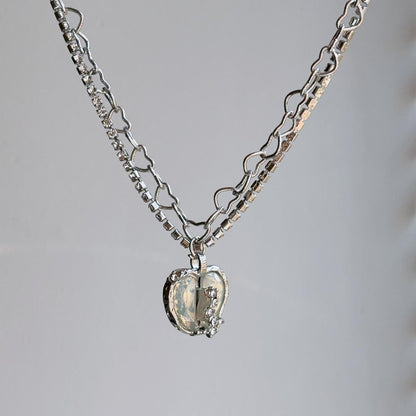 Apple heart double layered pendant necklace