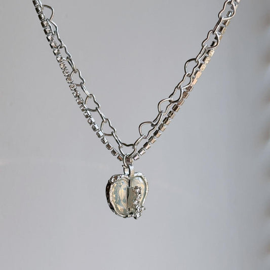 Apple heart double layered pendant necklace