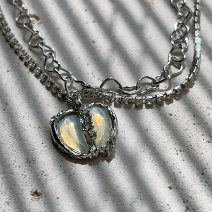 Apple heart double layered pendant necklace