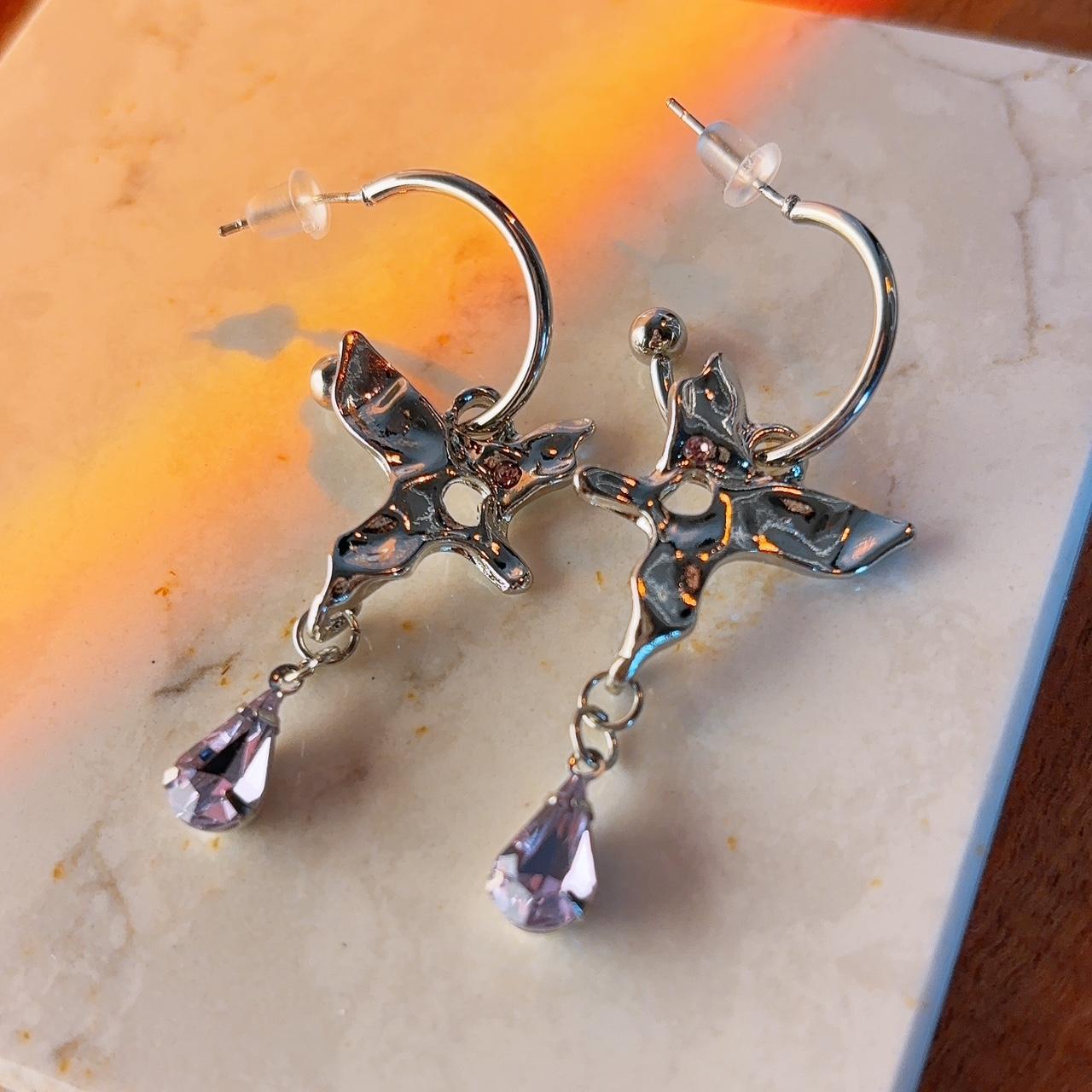 Atlas Butterfly Silver Hoop Stud Earrings