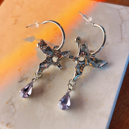 Atlas Butterfly silver hoop stud earrings