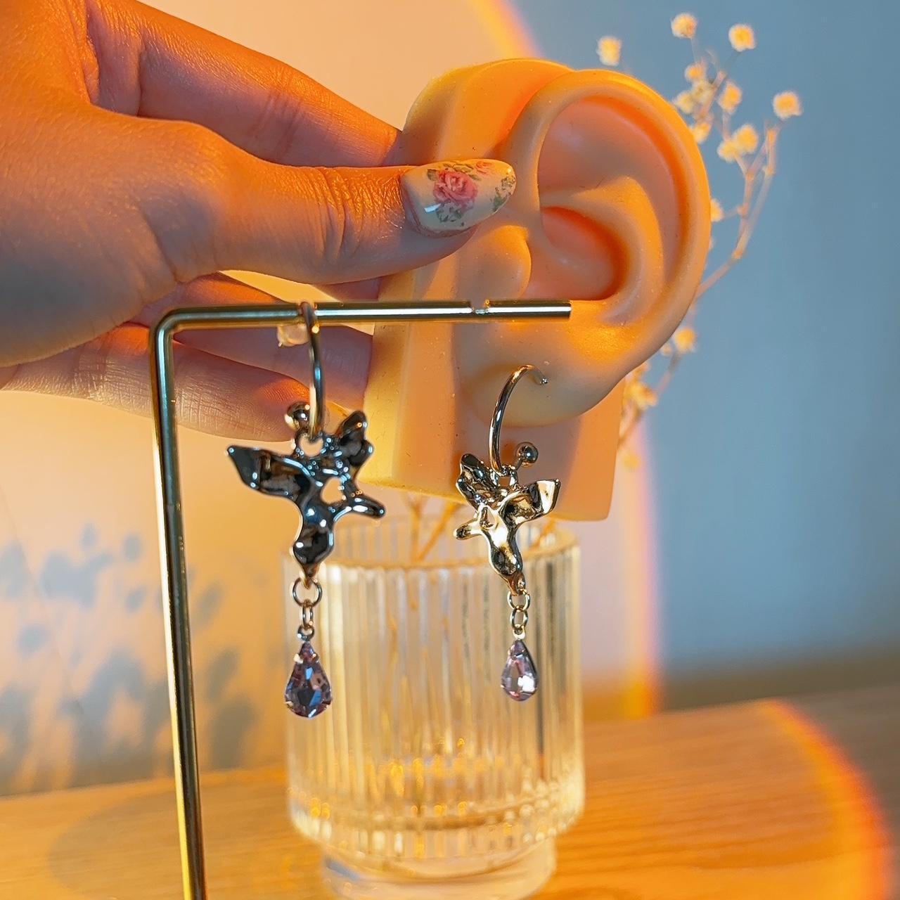 Atlas Butterfly Silver Hoop Stud Earrings