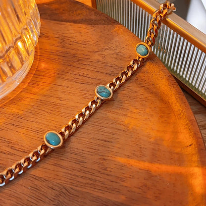 Carla turquoise stone chunky chain gold bracelet