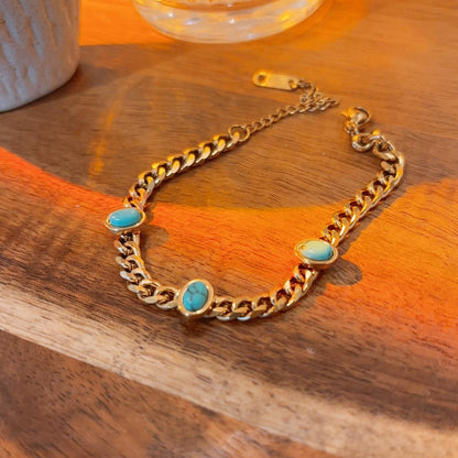 Carla turquoise stone chunky chain gold bracelet