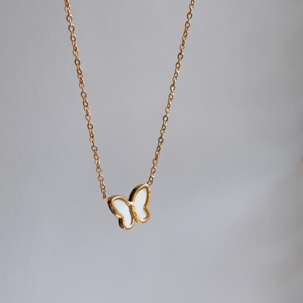 Chantal butterfly shell pendant gold necklace