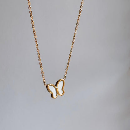 Chantal butterfly shell pendant gold necklace