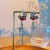 Crimson Hammered Heart Silver Stud Earrings