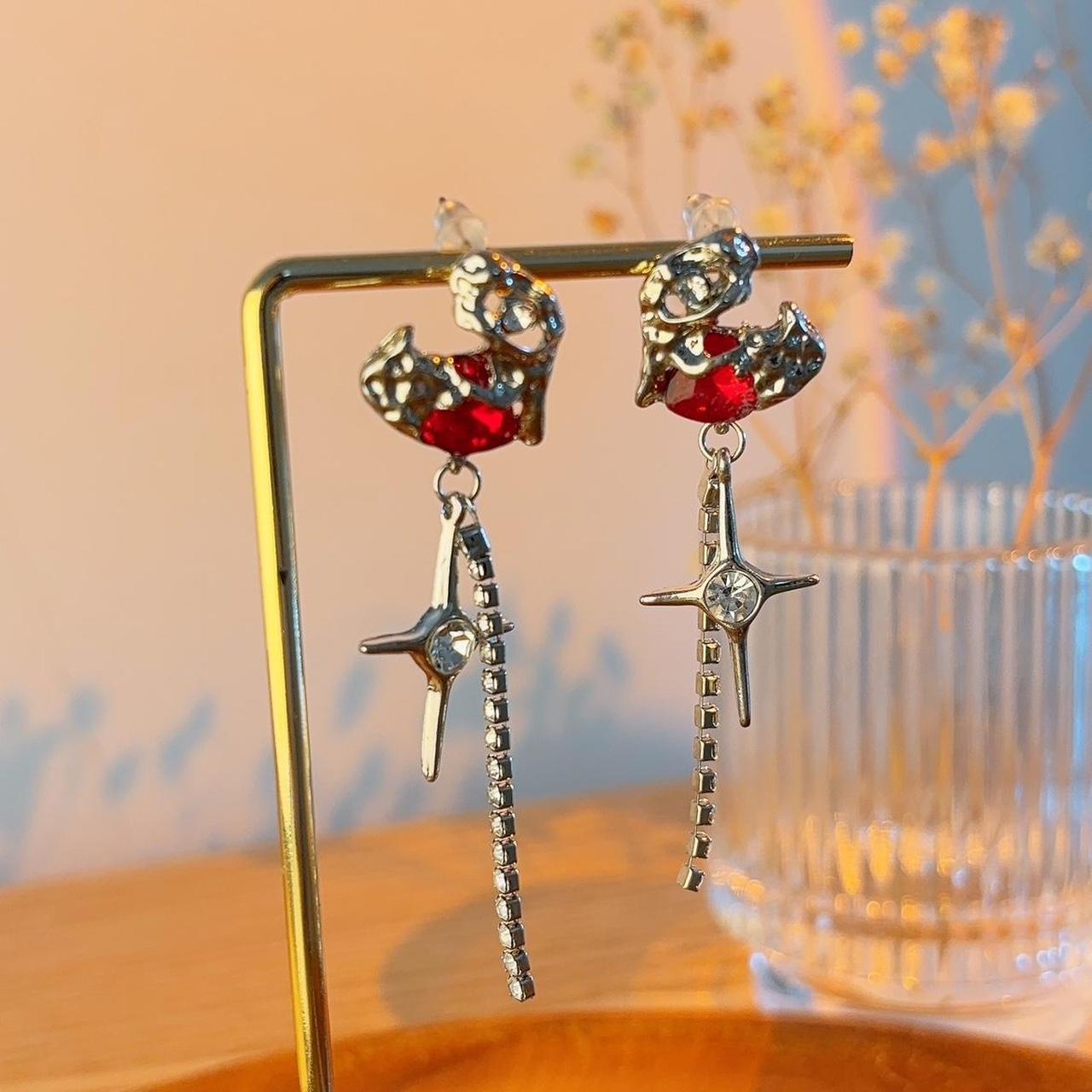 Crimson Hammered Heart Silver Stud Earrings