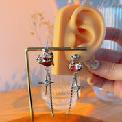 Crimson Hammered Heart Silver Stud Earrings