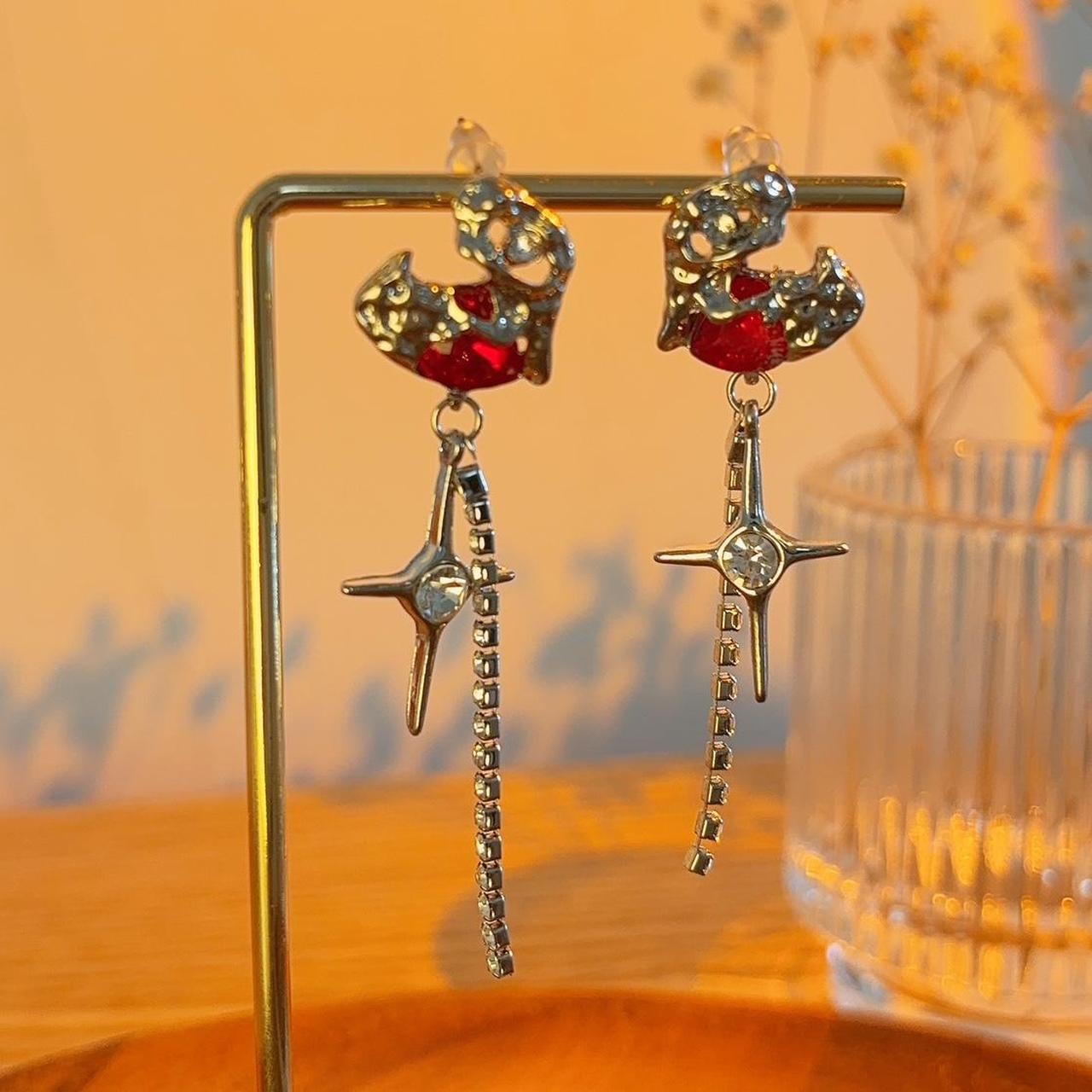 Crimson Hammered Heart Silver Stud Earrings