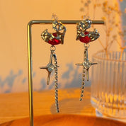Crimson Hammered Heart Silver Stud Earrings