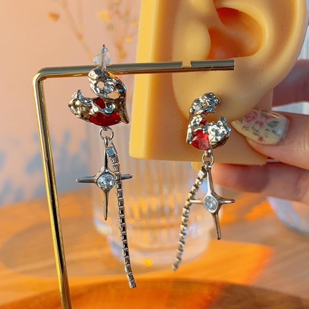 Crimson Hammered Heart Silver Stud Earrings