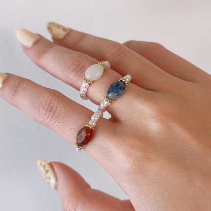 Dareia pearl beads white stone ring