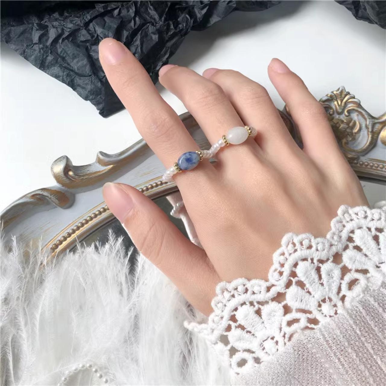 Dareia pearl beads white stone ring