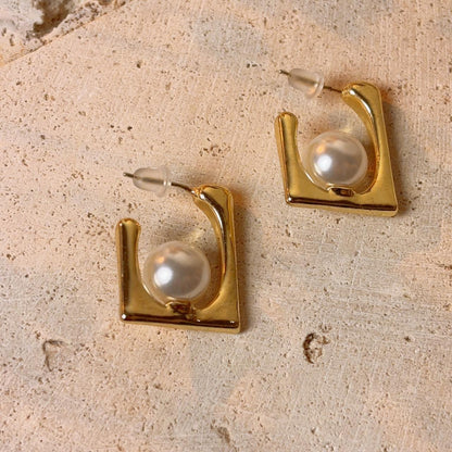 Elise pearl gold hoop stud earrings