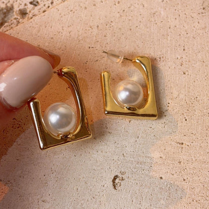 Elise pearl gold hoop stud earrings