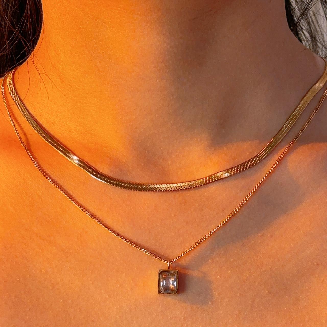 Eliza clear gem double layer gold necklace