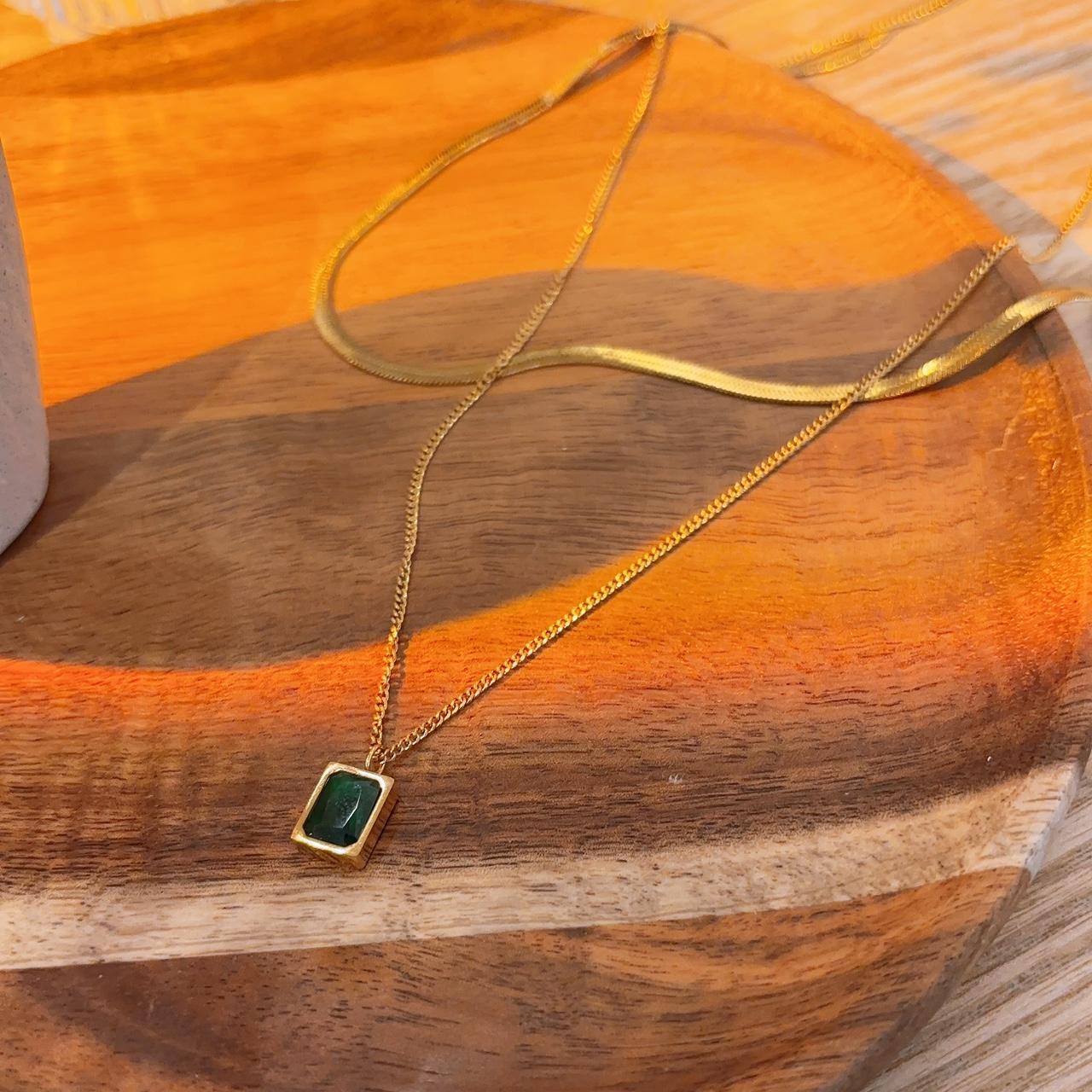 Eliza emerald gem double layer gold necklace