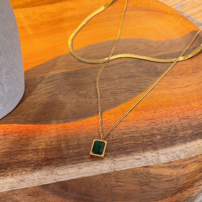 Eliza emerald gem double layer gold necklace