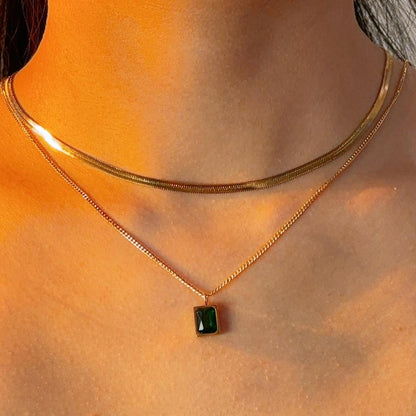 Eliza emerald gem double layer gold necklace