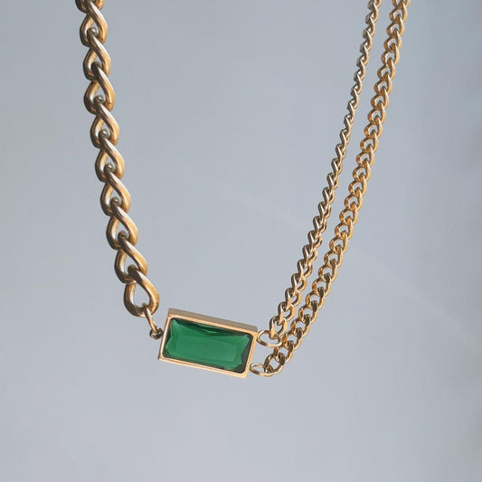 Faith emerald double chain gold necklace