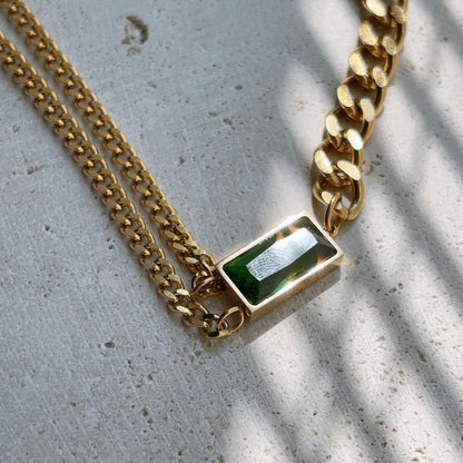 Faith emerald double chain gold necklace