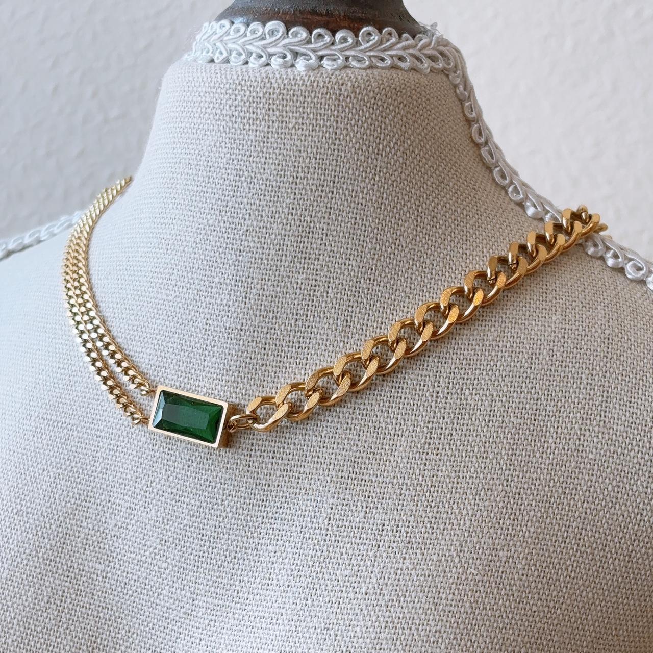 Faith emerald double chain gold necklace