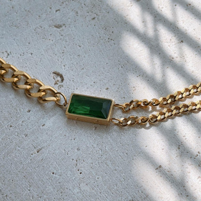 Faith emerald double chain gold necklace