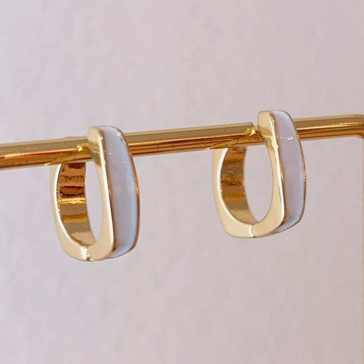 Fate gold white enamel square hoop earring