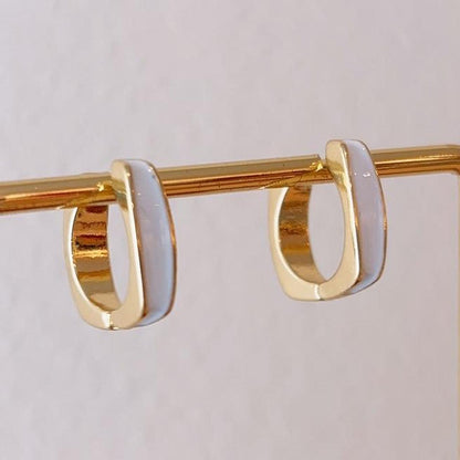 Fate gold white enamel square hoop earring