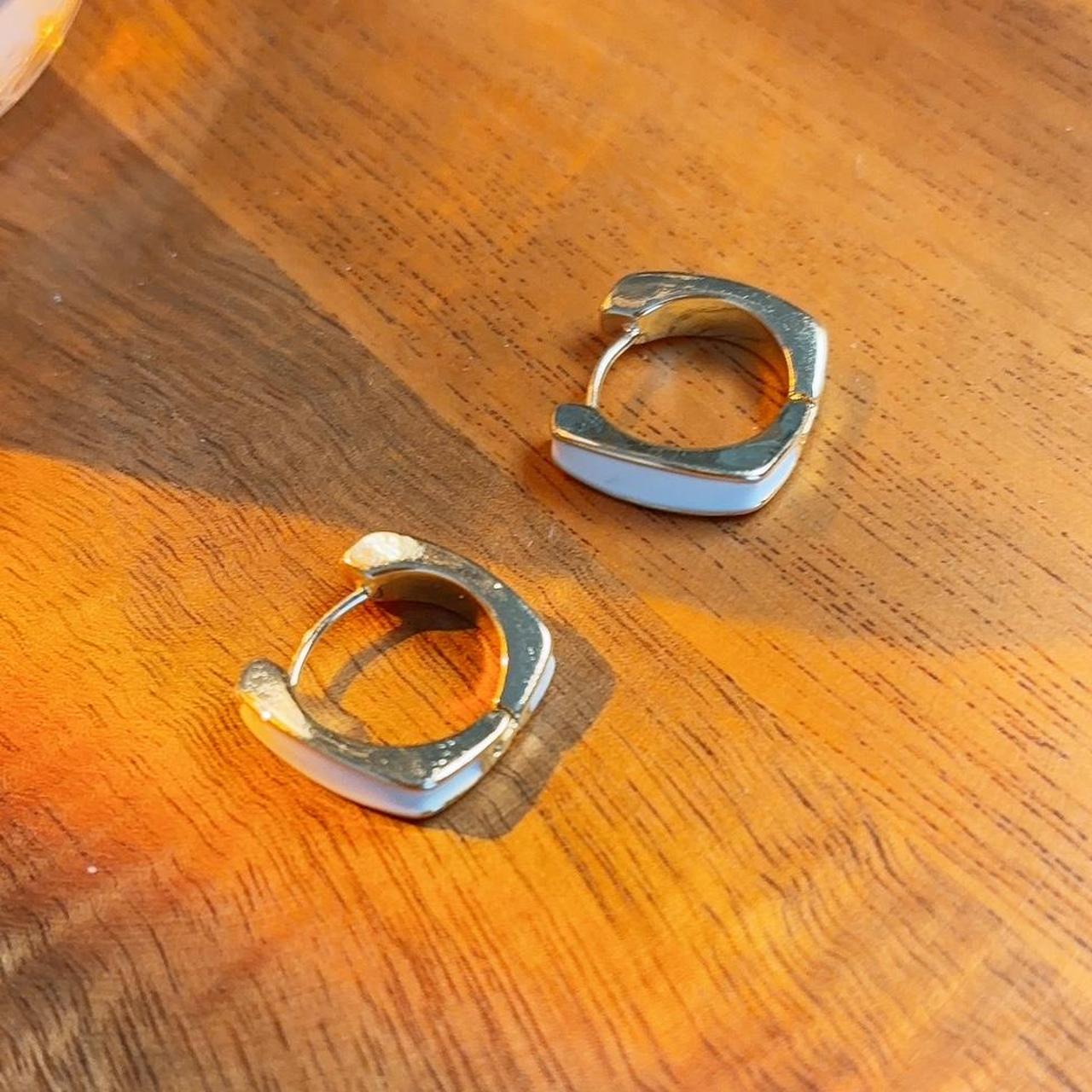 Fate Gold White Enamel Square Hoop Earring