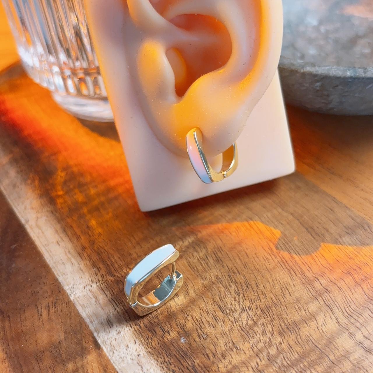 Fate Gold White Enamel Square Hoop Earring