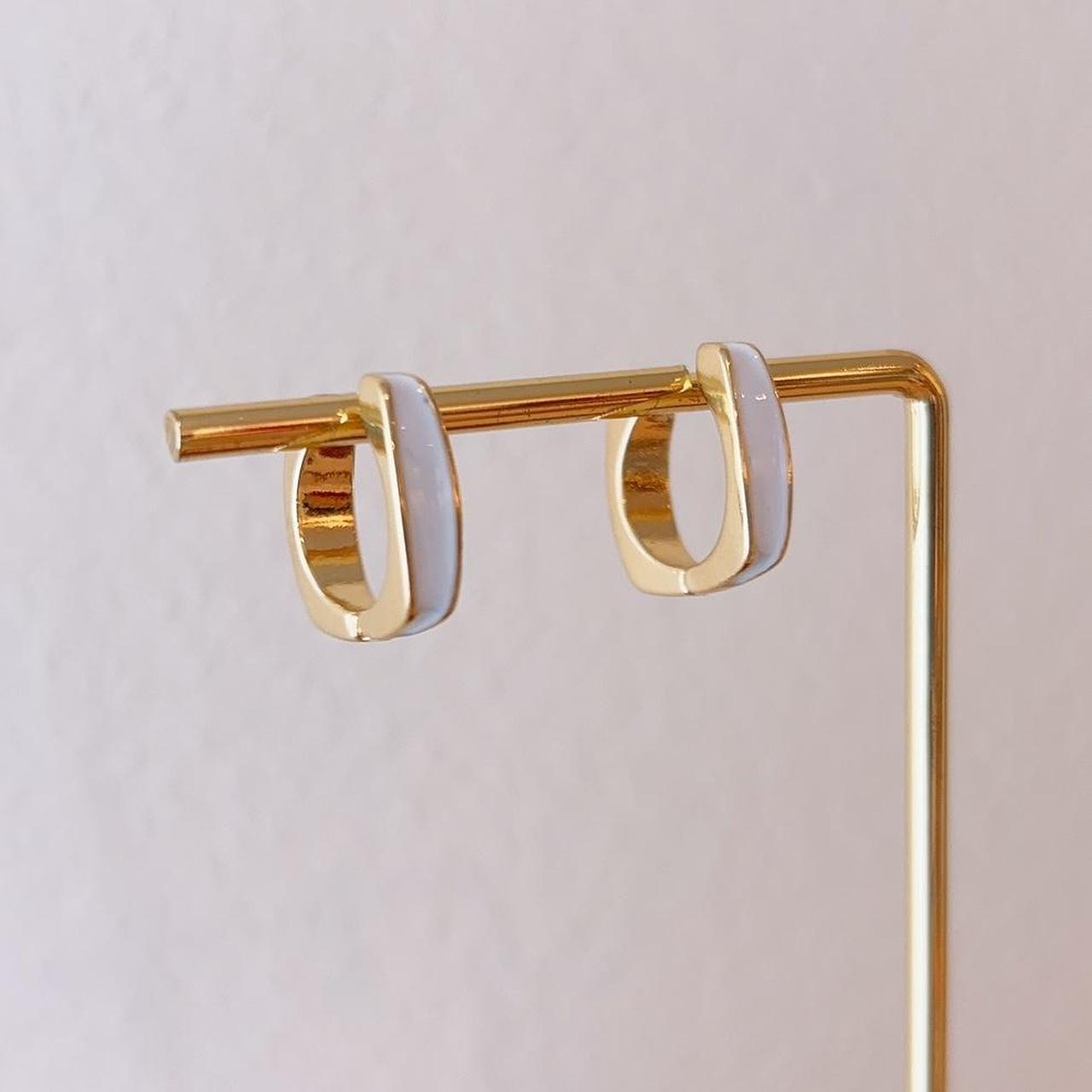 Fate gold white enamel square hoop earring